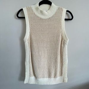 CLUB MONACO - sleeveless turtleneck sweater - XS - white and tan - never worn!